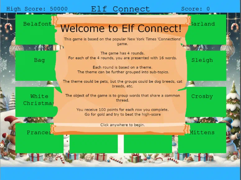 Elf Connect Welcome Screen