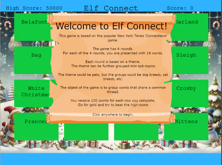 Elf Connect Welcome Screen